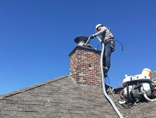 Dedicated Powell Chimney Sweep team member cleaning a chimney in Powell, OH