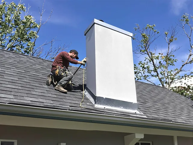 Powell Chimney Sweep team member finishing chimney construction in Powell, OH