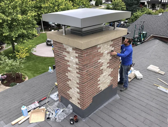 Powell Chimney Sweep team working on a custom chimney remodel in Powell, OH