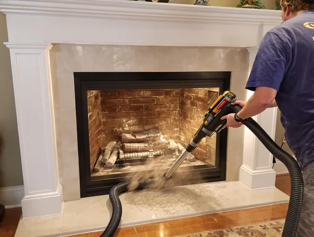 Fireplace cleaning performed by Powell Chimney Sweep in Powell, OH